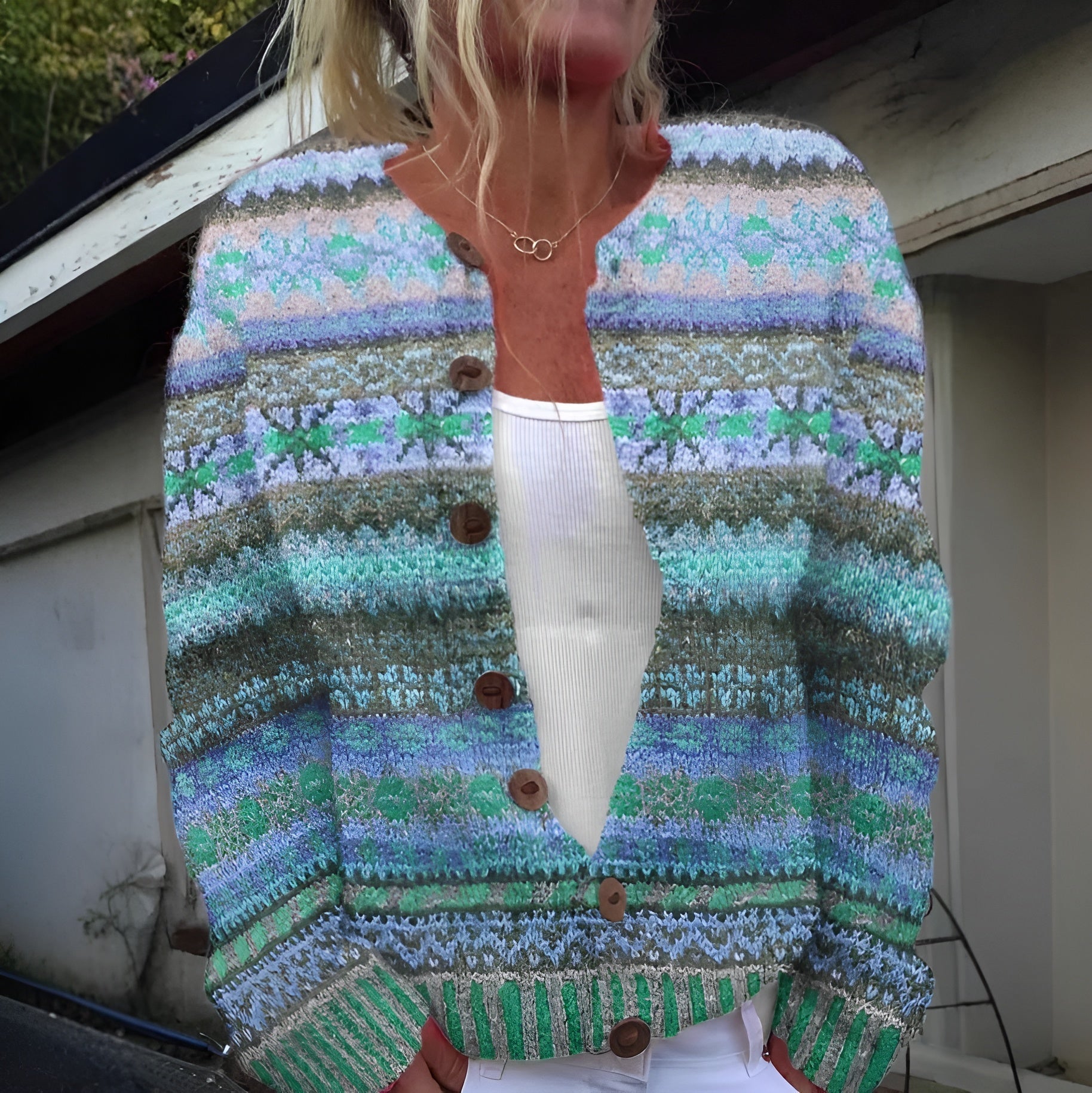 Mathilde Berg™ | Blå cardigan med print