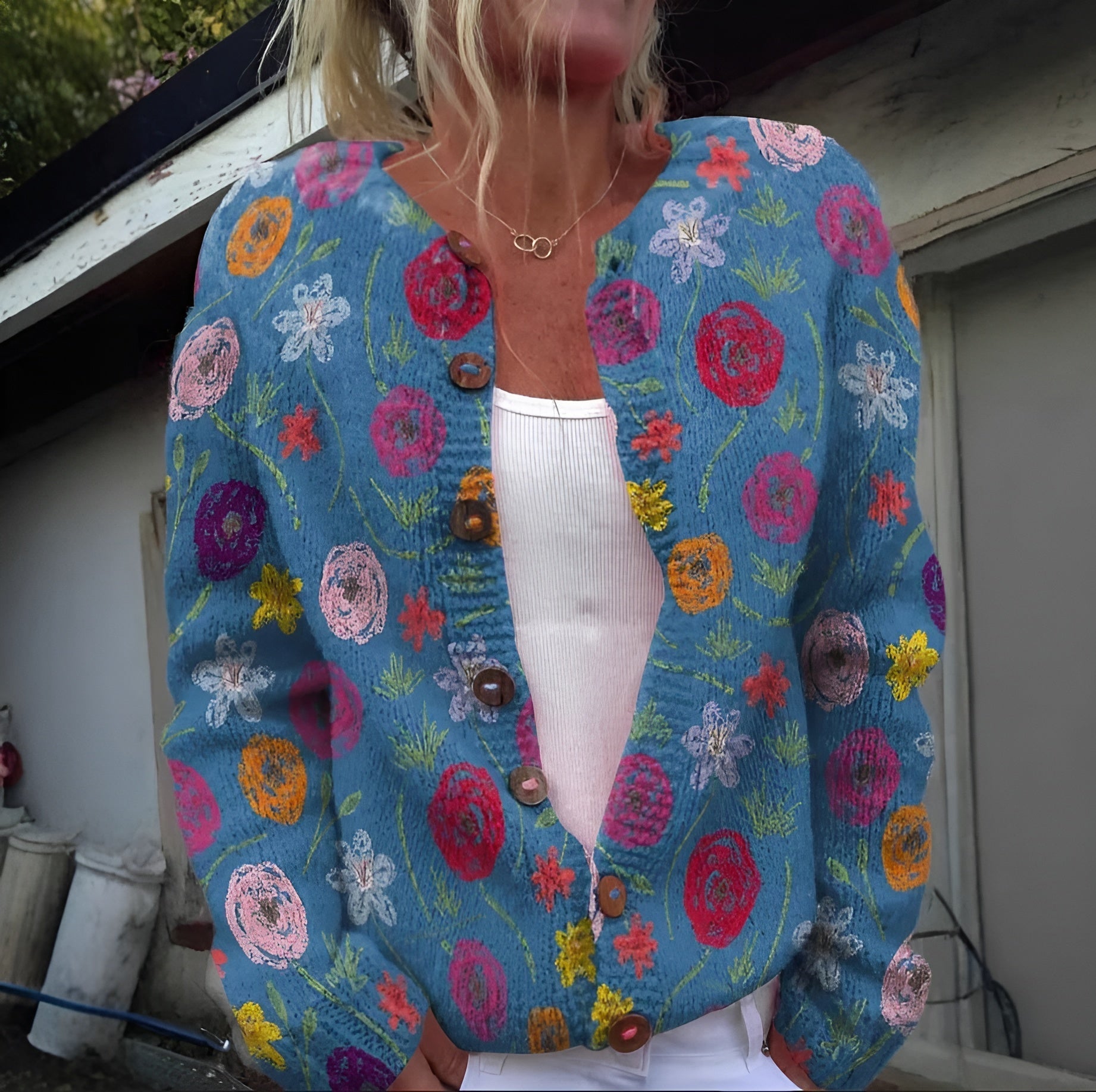 Julie Christensen™ | Blå cardigan med blomsterprint